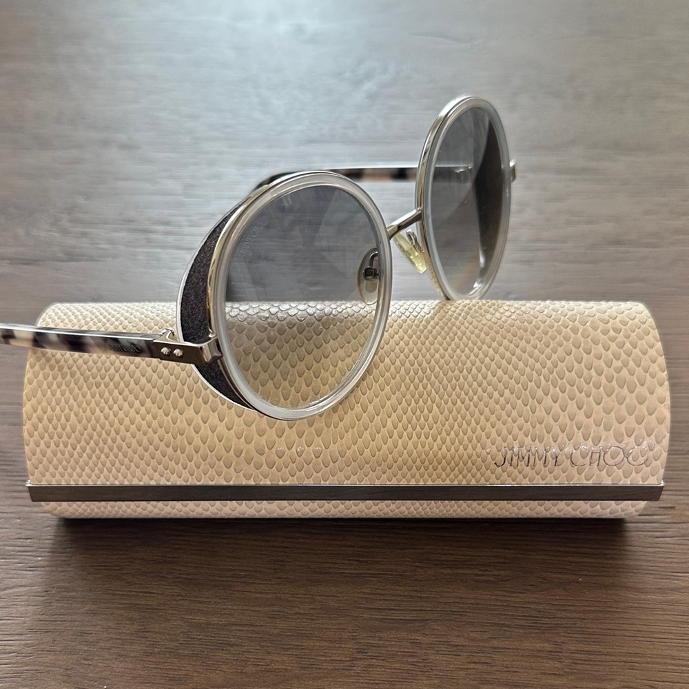 Jimmy Choo - Gray Round Sunglasses with glitter accent - Picture 2 of 14